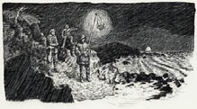 Mooncussers on Rocks with Lantern from Lighthouses: Watchers at Sea